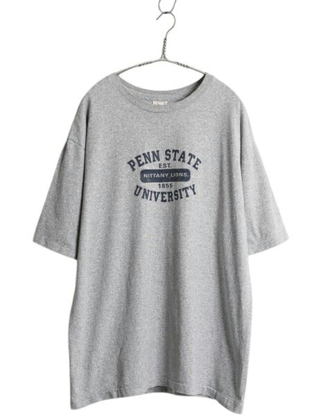 90s USA製 5段 カレッジ プリント Tシャツ メンズ XL 古着 オールド ヘビーウェイト シングルステッチ カットソー 大きいサイズ グレー 杢