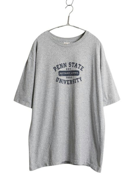 90s USA製 5段 カレッジ プリント Tシャツ メンズ XL 古着 オールド ヘビーウェイト シングルステッチ カットソー 大きいサイズ グレー 杢