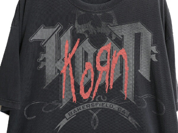 KORN スカル ロゴ イラスト プリント Tシャツ メンズ XXL / オフィシャル バンド ロック メタル グラフィック 大きいサイズ 2XL ブラック