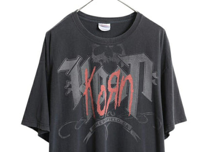 KORN スカル ロゴ イラスト プリント Tシャツ メンズ XXL / オフィシャル バンド ロック メタル グラフィック 大きいサイズ 2XL ブラック