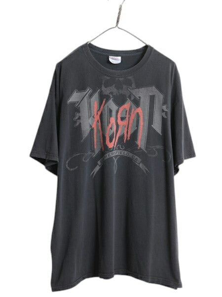 KORN スカル ロゴ イラスト プリント Tシャツ メンズ XXL / オフィシャル バンド ロック メタル グラフィック 大きいサイズ 2XL ブラック