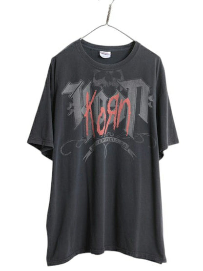 KORN スカル ロゴ イラスト プリント Tシャツ メンズ XXL / オフィシャル バンド ロック メタル グラフィック 大きいサイズ 2XL ブラック