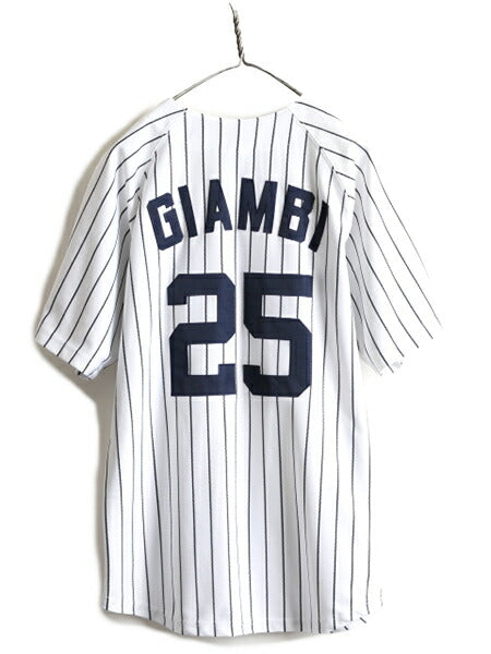 00s ボーイズ XL メンズ S 程■ MLB オフィシャル ラッセル ヤンキース ベースボール シャツ / 古着 00年代 RUSSELL ゲームシャツ 大リーグ