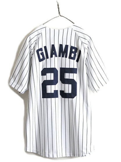 00s ボーイズ XL メンズ S 程■ MLB オフィシャル ラッセル ヤンキース ベースボール シャツ / 古着 00年代 RUSSELL ゲームシャツ 大リーグ