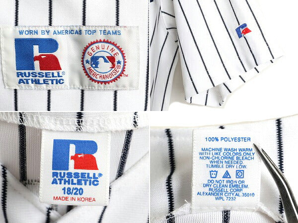 00s ボーイズ XL メンズ S 程■ MLB オフィシャル ラッセル ヤンキース ベースボール シャツ / 古着 00年代 RUSSELL ゲームシャツ 大リーグ