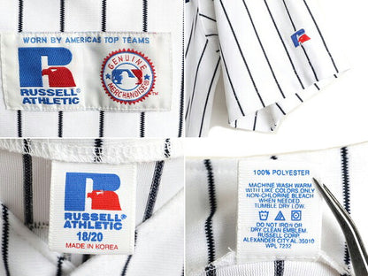 00s ボーイズ XL メンズ S 程■ MLB オフィシャル ラッセル ヤンキース ベースボール シャツ / 古着 00年代 RUSSELL ゲームシャツ 大リーグ