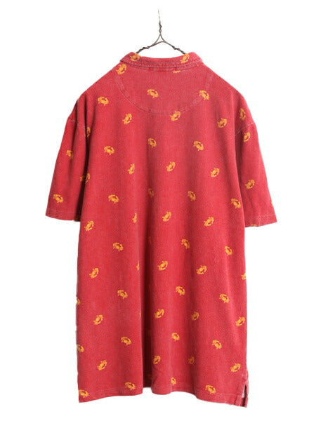 90s ポロ ラルフローレン 鹿の子 半袖 ポロシャツ メンズ L 古着 90年代 オールド 半袖シャツ 総柄 カニ モノグラム コットン ボックス 蟹