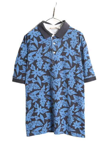 90s エルエルビーン 鹿の子 半袖 ポロシャツ メンズ XL / オールド LLBEAN 総柄 半袖シャツ LLビーン 大きいサイズ アロハ ハワイアン 花柄