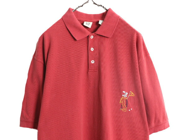 00s OLD GAP 鹿の子 半袖 ポロシャツ メンズ L / 00年代 オールド ギャップ 半袖シャツ コットン ヘビーウェイト ゴルフ 刺繍 バーガンディ