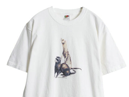 00s フェレット イラスト プリント 半袖 Tシャツ メンズ レディース M オールド アニマル アート グラフィック カットソー ヘビーウェイト