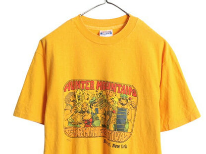 90s USA製 フェス アート イラスト プリント Tシャツ メンズ L / オールド キャラクター グラフィック シングルステッチ ヘビーウェイト 黄