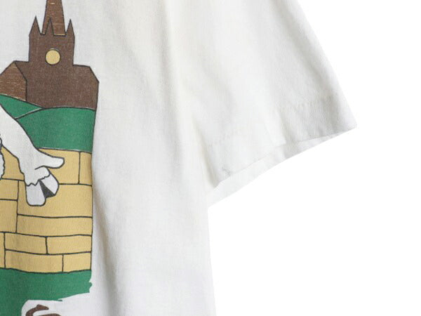 90s ヒツジ キャラクター イラスト プリント Tシャツ メンズ L オールド アニマル アート シングルステッチ ヘビーウェイト カットソー 白