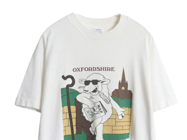 90s ヒツジ キャラクター イラスト プリント Tシャツ メンズ L オールド アニマル アート シングルステッチ ヘビーウェイト カットソー 白