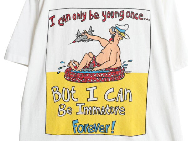 90s USA製 ジョーク メッセージ イラスト プリント Tシャツ メンズ L / 古着 オールド キャラクター アート グラフィック シングルステッチ
