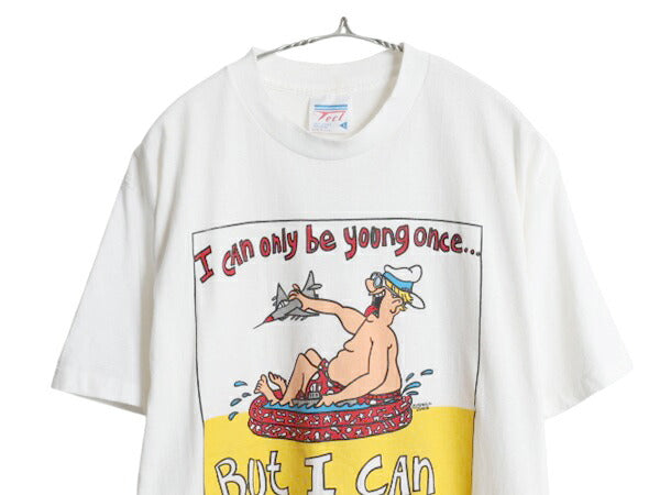 90s USA製 ジョーク メッセージ イラスト プリント Tシャツ メンズ L / 古着 オールド キャラクター アート グラフィック シングルステッチ