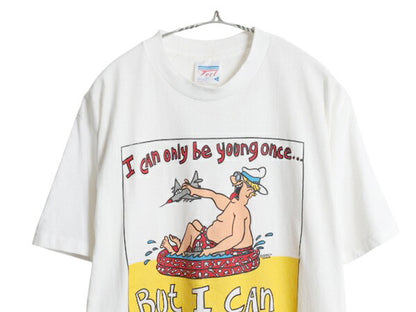 90s USA製 ジョーク メッセージ イラスト プリント Tシャツ メンズ L / 古着 オールド キャラクター アート グラフィック シングルステッチ