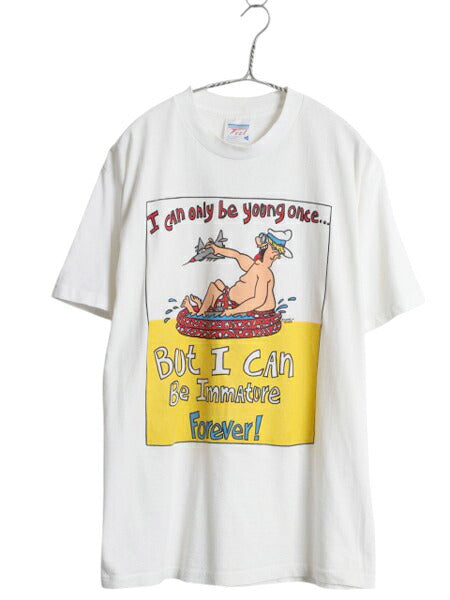 90s USA製 ジョーク メッセージ イラスト プリント Tシャツ メンズ L / 古着 オールド キャラクター アート グラフィック シングルステッチ