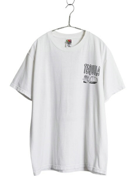 00s テキーラ ジョーク イラスト 両面 プリント Tシャツ メンズ L 古着 オールド 当時物 キャラクター アート グラフィック カットソー 白