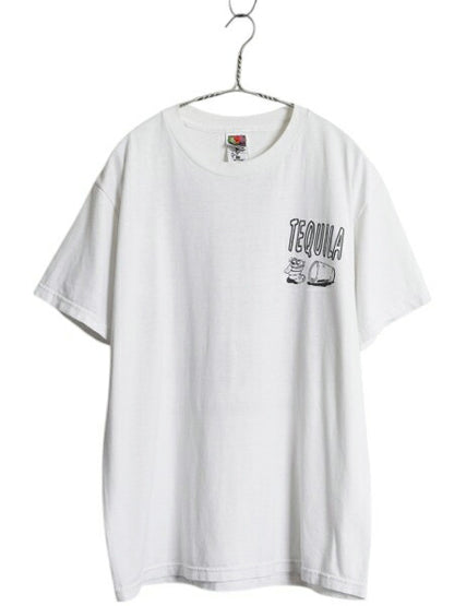00s テキーラ ジョーク イラスト 両面 プリント Tシャツ メンズ L 古着 オールド 当時物 キャラクター アート グラフィック カットソー 白