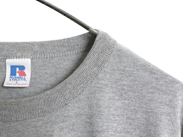 00s ラッセル 無地 半袖 Tシャツ メンズ レディース L / オールド ワンポイント カットソー ロゴ刺繍 クルーネック 霜降り グレー シンプル