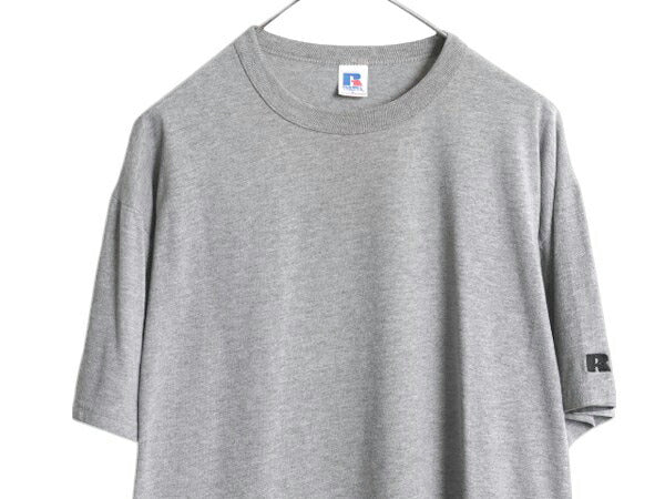 00s ラッセル 無地 半袖 Tシャツ メンズ レディース L / オールド ワンポイント カットソー ロゴ刺繍 クルーネック 霜降り グレー シンプル