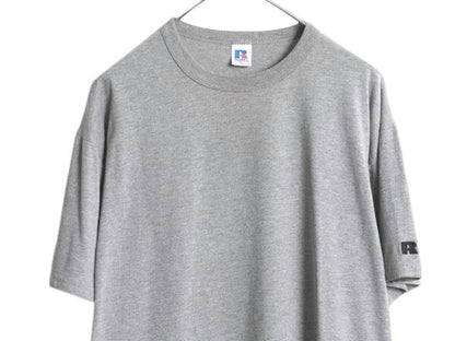 00s ラッセル 無地 半袖 Tシャツ メンズ レディース L / オールド ワンポイント カットソー ロゴ刺繍 クルーネック 霜降り グレー シンプル
