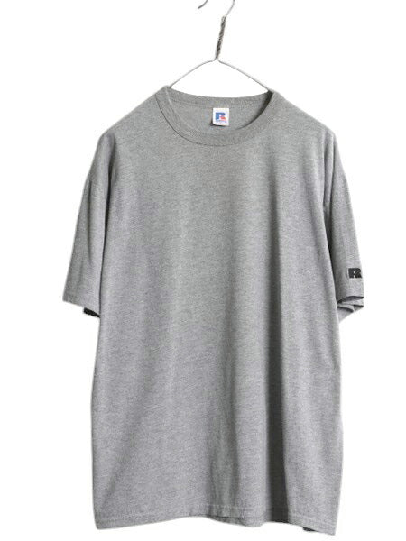 00s ラッセル 無地 半袖 Tシャツ メンズ レディース L / オールド ワンポイント カットソー ロゴ刺繍 クルーネック 霜降り グレー シンプル