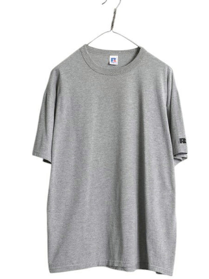 00s ラッセル 無地 半袖 Tシャツ メンズ レディース L / オールド ワンポイント カットソー ロゴ刺繍 クルーネック 霜降り グレー シンプル