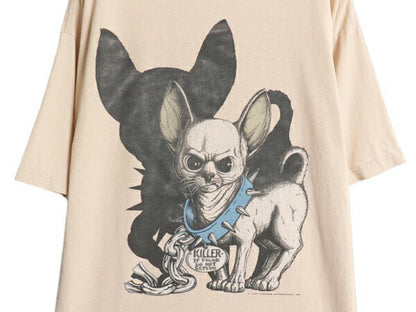 90s ドッグ キャラクター イラスト 両面 プリント Tシャツ メンズ L 程/ 古着 オールド アニマル グラフィック ヘビーウェイト カットソー