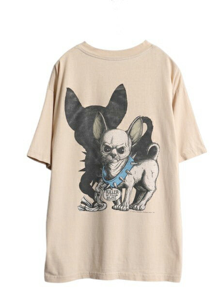 90s ドッグ キャラクター イラスト 両面 プリント Tシャツ メンズ L 程/ 古着 オールド アニマル グラフィック ヘビーウェイト カットソー