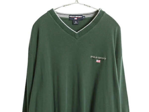 90s ポロスポーツ ラルフローレン Vネック 長袖 Tシャツ メンズ XL / 古着 ロンT コットン ワンポイント ロゴ刺繍 大きいサイズ カットソー