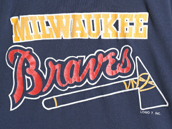 80s ブレーブス プリント 半袖 Tシャツ メンズ M ヴィンテージ MLB 大リーグ メジャーリーグ イラスト カットソー シングルステッチ ロゴ7