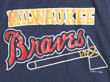 80s ブレーブス プリント 半袖 Tシャツ メンズ M ヴィンテージ MLB 大リーグ メジャーリーグ イラスト カットソー シングルステッチ ロゴ7