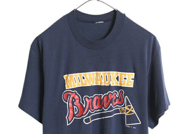 80s ブレーブス プリント 半袖 Tシャツ メンズ M ヴィンテージ MLB 大リーグ メジャーリーグ イラスト カットソー シングルステッチ ロゴ7