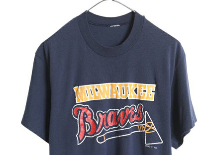 80s ブレーブス プリント 半袖 Tシャツ メンズ M ヴィンテージ MLB 大リーグ メジャーリーグ イラスト カットソー シングルステッチ ロゴ7