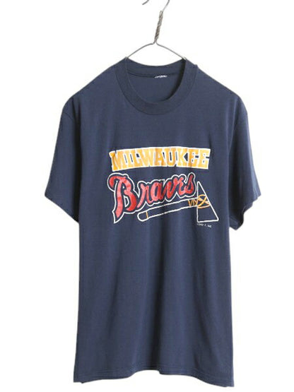 80s ブレーブス プリント 半袖 Tシャツ メンズ M ヴィンテージ MLB 大リーグ メジャーリーグ イラスト カットソー シングルステッチ ロゴ7