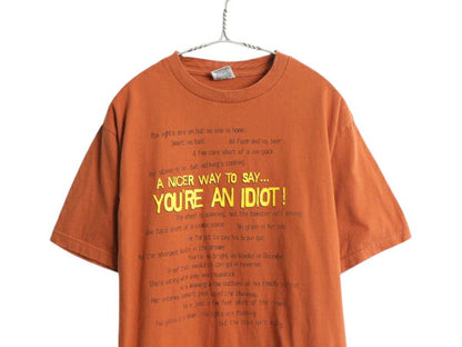 00s ジョーク メッセージ プリント Tシャツ メンズ L 00年代 オールド イラスト グラフィック アート ヘビーウェイト カットソー レンガ色