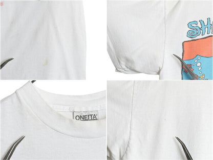 90s ジョーク キャラクター イラスト プリント Tシャツ メンズ L 白 古着 オールド 当時物 グラフィック アート シングルステッチ ホワイト