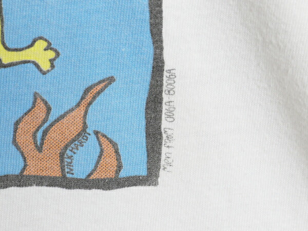 90s ジョーク キャラクター イラスト プリント Tシャツ メンズ L 白 古着 オールド 当時物 グラフィック アート シングルステッチ ホワイト