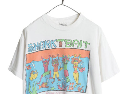 90s ジョーク キャラクター イラスト プリント Tシャツ メンズ L 白 古着 オールド 当時物 グラフィック アート シングルステッチ ホワイト