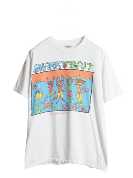 90s ジョーク キャラクター イラスト プリント Tシャツ メンズ L 白 古着 オールド 当時物 グラフィック アート シングルステッチ ホワイト