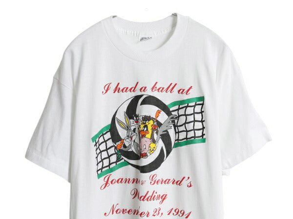 90s USA製 ワーナー ルーニー テューンズ キャラクター プリント 半袖 Tシャツ メンズ XL / オールド イラスト バレー シングルステッチ 白