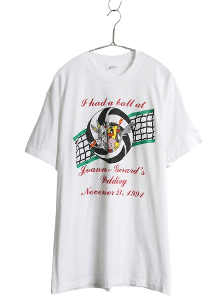 90s USA製 ワーナー ルーニー テューンズ キャラクター プリント 半袖 Tシャツ メンズ XL / オールド イラスト バレー シングルステッチ 白