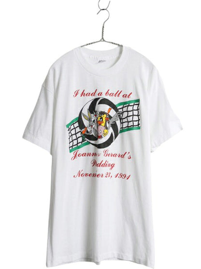 90s USA製 ワーナー ルーニー テューンズ キャラクター プリント 半袖 Tシャツ メンズ XL / オールド イラスト バレー シングルステッチ 白