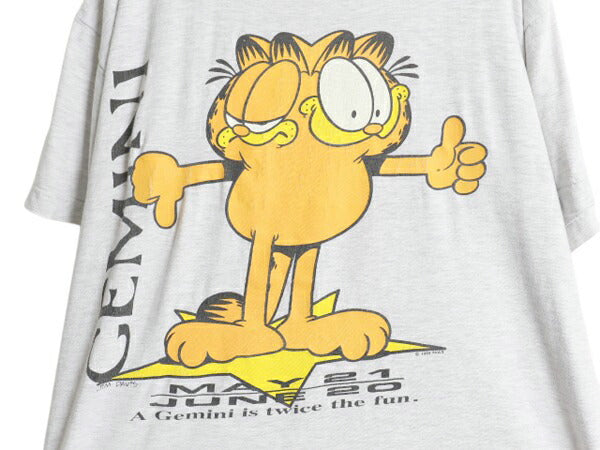 90s ガーフィールド プリント 半袖 Tシャツ メンズ レディース XXL 程/ オールド キャラクター イラスト シングルステッチ 大きいサイズ 灰