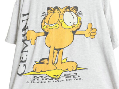 90s ガーフィールド プリント 半袖 Tシャツ メンズ レディース XXL 程/ オールド キャラクター イラスト シングルステッチ 大きいサイズ 灰