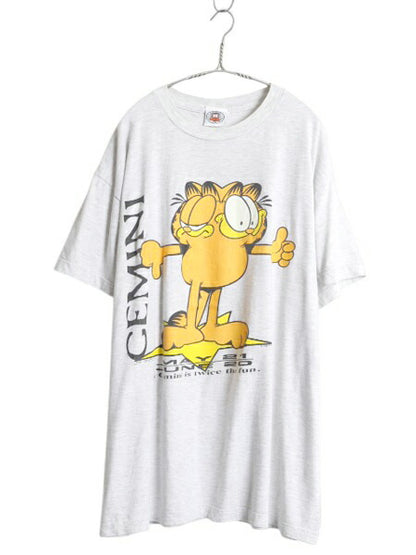 90s ガーフィールド プリント 半袖 Tシャツ メンズ レディース XXL 程/ オールド キャラクター イラスト シングルステッチ 大きいサイズ 灰