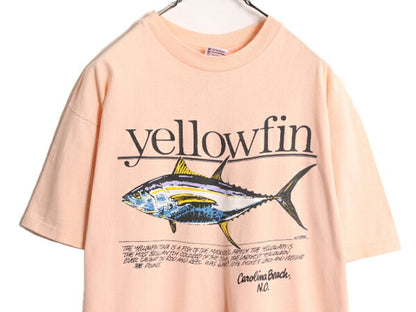 90s USA製 フィッシュ アート イラスト プリント Tシャツ メンズ XL オールド シングルステッチ ヘビーウェイト 大きいサイズ 半袖Tシャツ