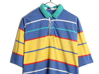 80s USA製 ブルックスブラザーズ ボーダー 半袖 ポロシャツ メンズ L ヴィンテージ Brooks Brothers 半袖シャツ コットン ラグビー タイプ
