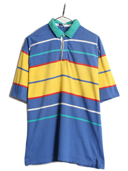 80s USA製 ブルックスブラザーズ ボーダー 半袖 ポロシャツ メンズ L ヴィンテージ Brooks Brothers 半袖シャツ コットン ラグビー タイプ
